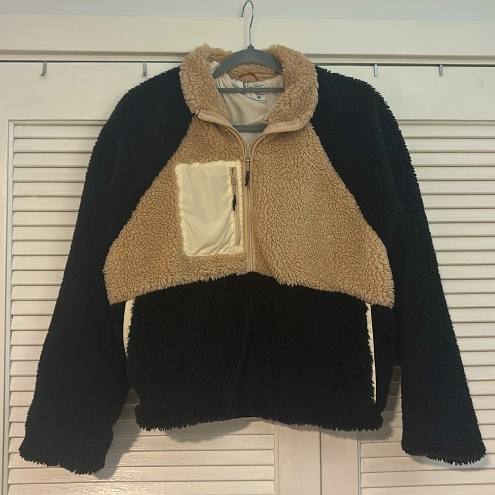 Stoic Fluffy Sherpa Half Zip Size M, Black/Camel